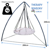 Open hangout with stand from TherapySensory.com.au displays a curved tripod stand with an open 150cm hangout swing.